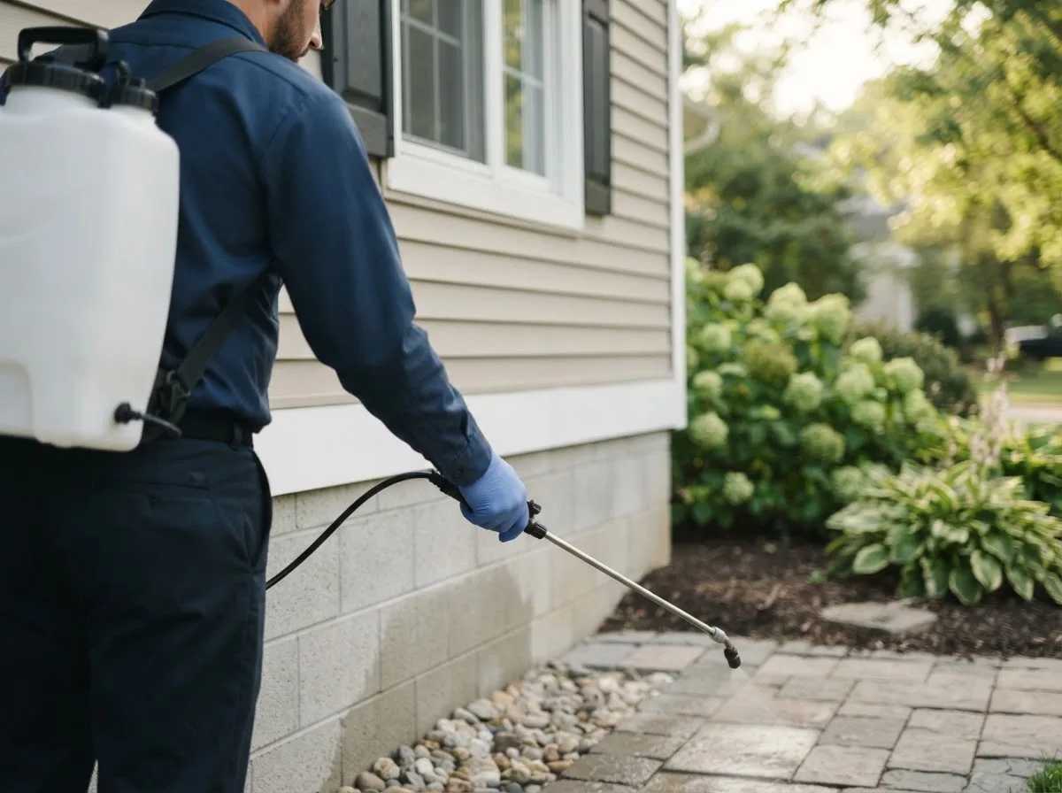Pest control technician inspecting a home in Blossom, TX